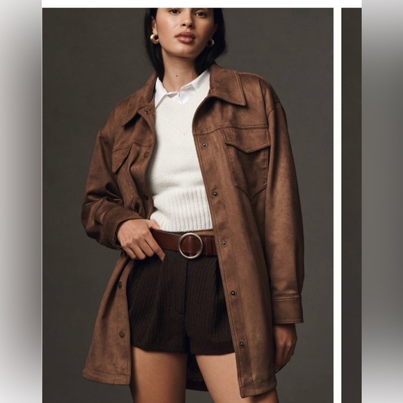 Pilcro Jackets & Blazers - PILCRO Tillie Relaxed Fit Faux Suede Brown Jacket Size Large